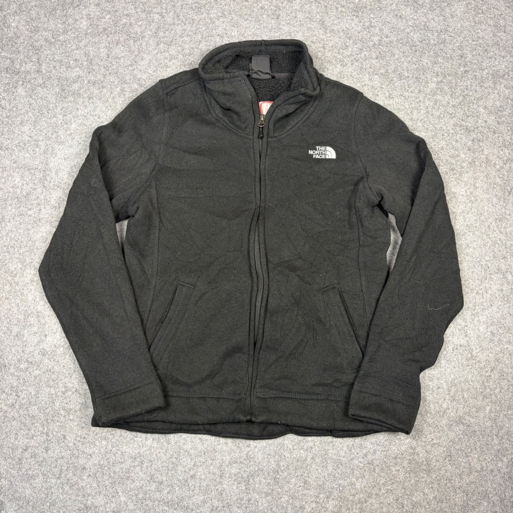 The North Face Womens Full Zip Sweater Fleece Jacket Black Large HiBob Logo